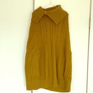 Anthropologie mustard cabled poncho cape